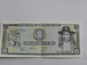 Peru 50 soles de oro banknot z 1977 r Tupac Amaru II