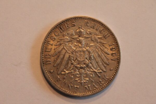 5 marek 1907 F Wirtembergia Niemcy Cesarstwo Niemieckie srebro - obrazek 2