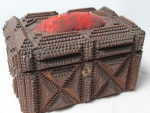 Skrzynia Pudełko drewniane Tramp Art Antyk Anglia